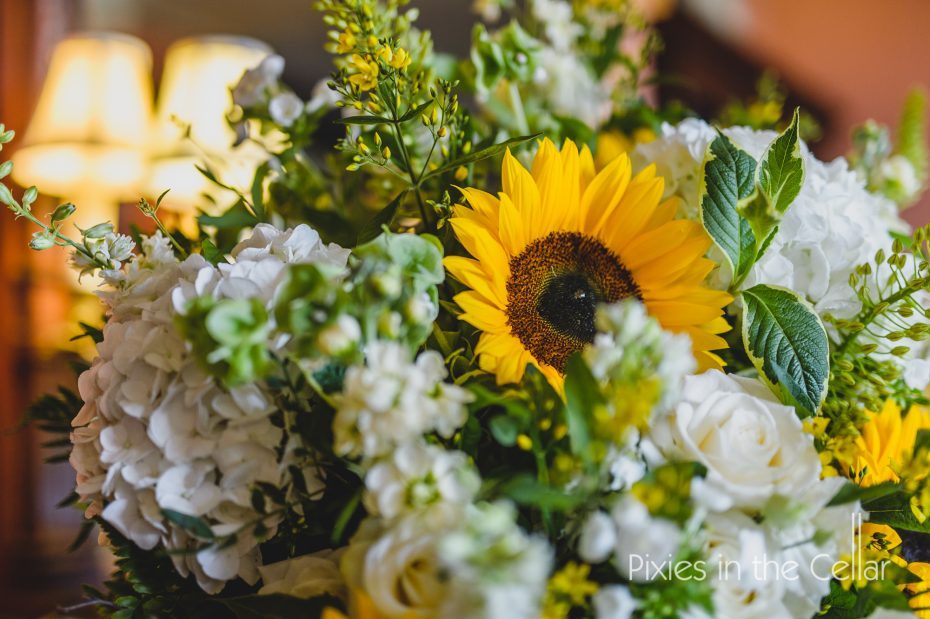 Sunflowers and hydrangeas at Prestwold Hall